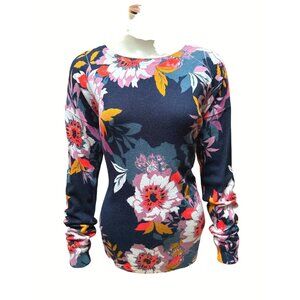 Cable & Gauge Floral Print Rayon Nylon Blend Long Sleeve Sweater M